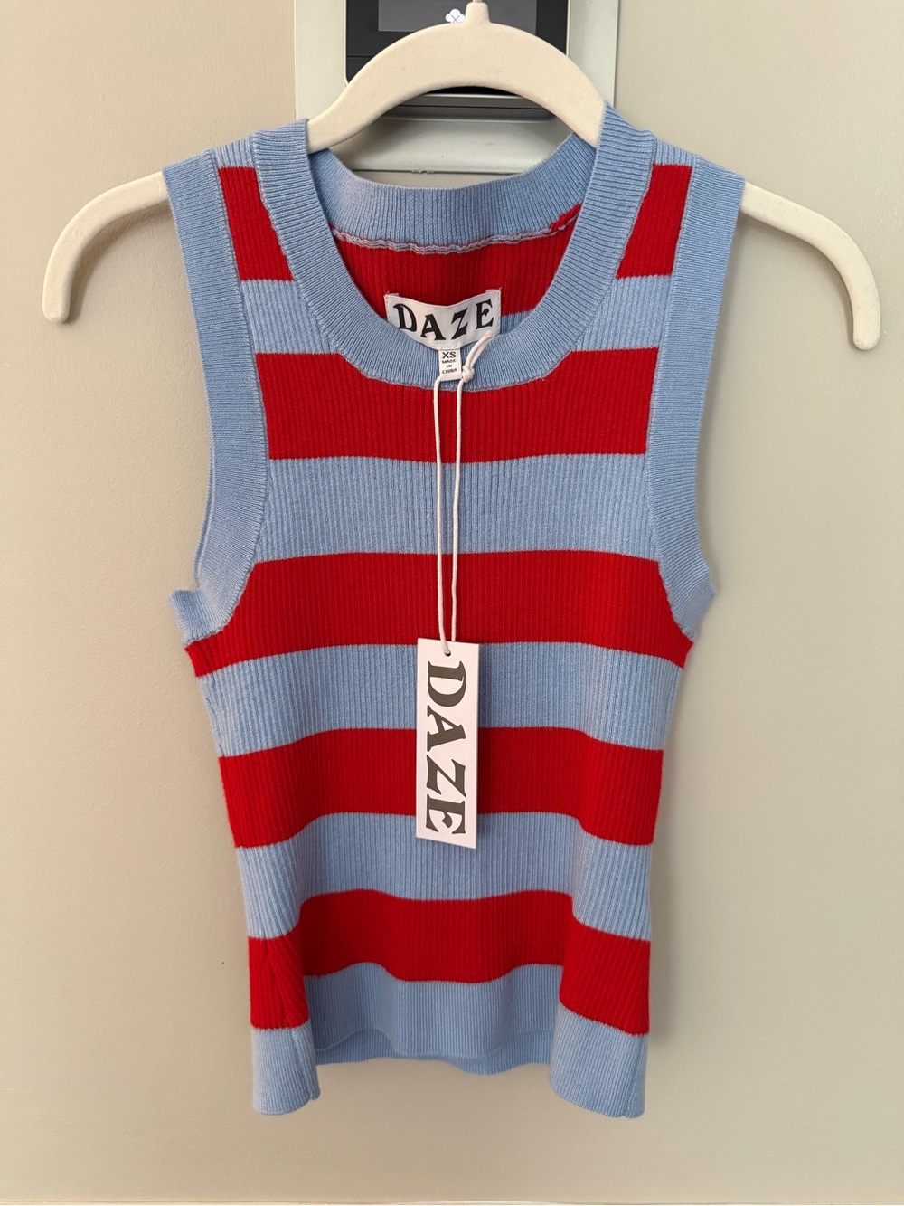 NWT Daze Women's Red & Light Blue Striped Knit Tank - Sz XS